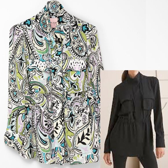 Chico's Black Label Easy Jacket Paisley Multicolor Blue White Black Green Size 8 - Picture 1 of 7